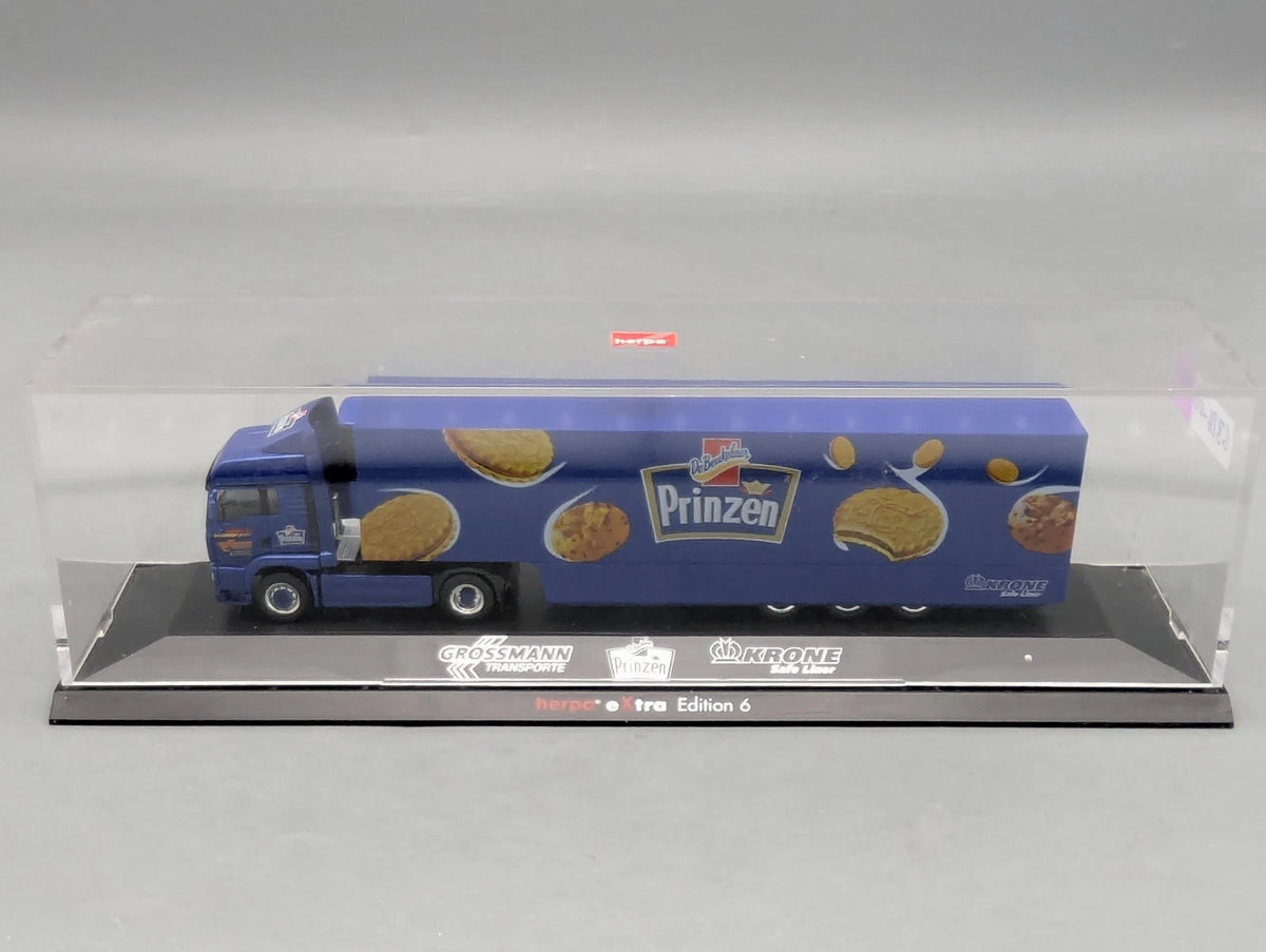 Lkw Modell 1:87 Herpa Extra Edition 6 MAN Krone De Beukelaer Prinzen mit Vitrine