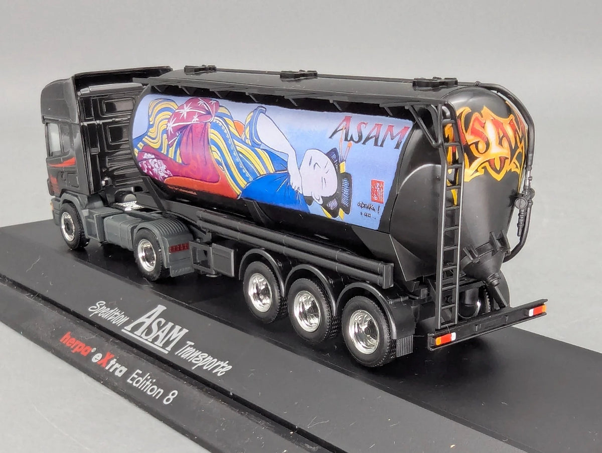 Lkw Modell 1:87 Herpa Edition 8 Scania Silo Sattelzug ASAM Transporte Vitrine