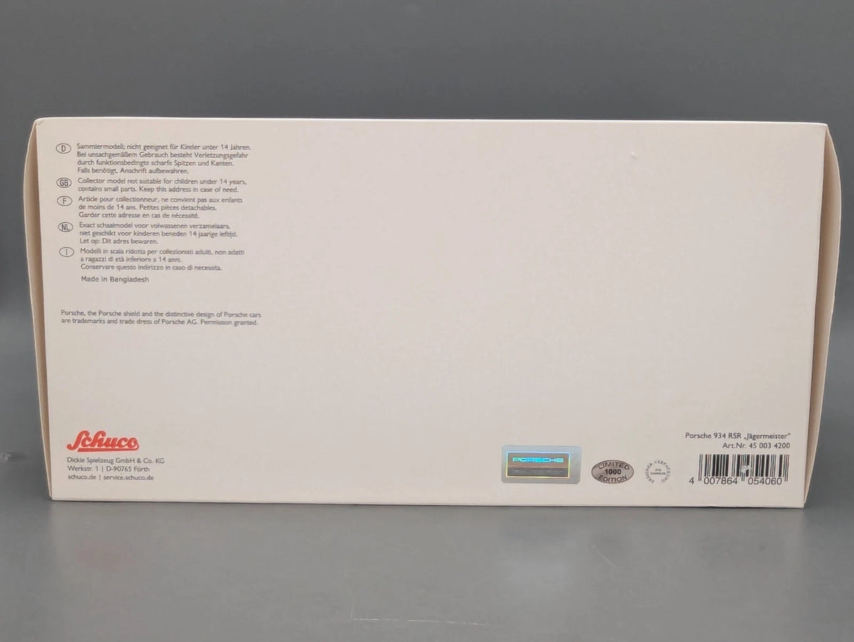 Modellautos 1:18 Schuco Porsche 934 RSR Jägermeister Max und Moritz #24 mit OVP