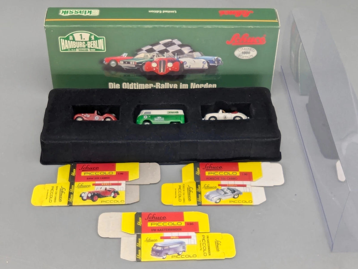 Modellautos 1:90 Schuco Piccolo-Set Oldtimer Rallye im Norden Hamburg Berlin OVP