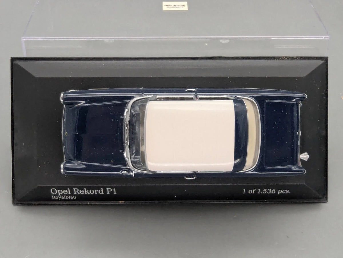 Modellautos 1:43 Minichamps Opel Rekord P1 1958 Royalblau Dark Blue Blau mit OVP