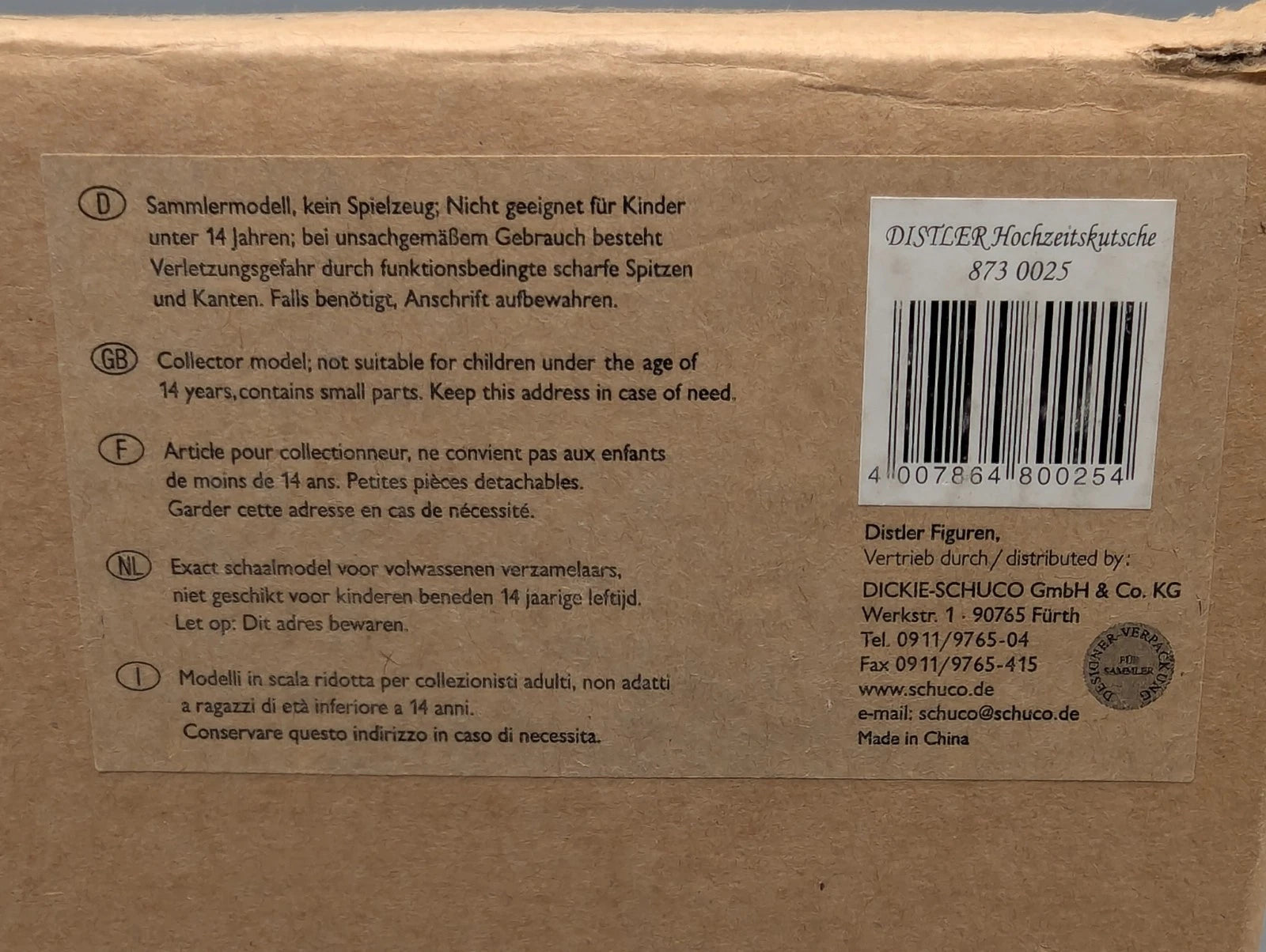Zinnfiguren Set 1:24 Distler Schuco 873 0025 Hochzeitskutsche mit OVP