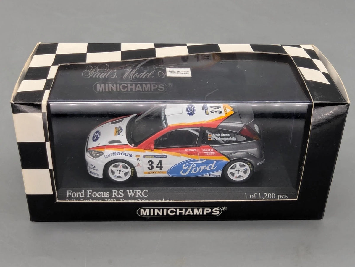 Modellautos 1:43 Minichamps Ford Focus RS WRC Rally Catalunya 2002 #34 mit OVP