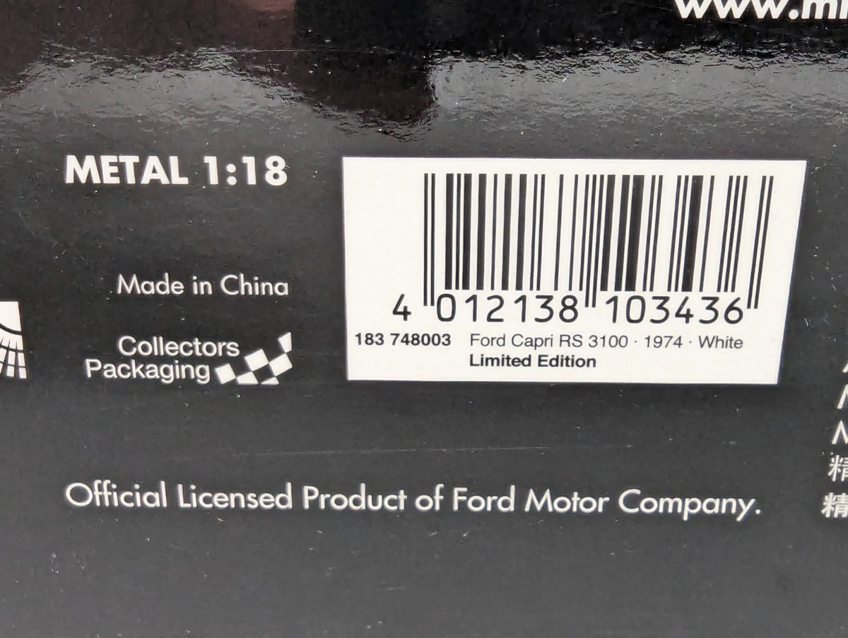 Modellautos 1:18 Minichamps Ford Capri RS 3100 1974 Weiß mit OVP