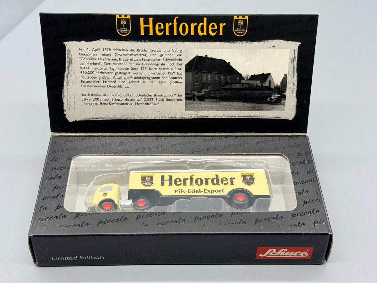 Modellautos 1:90 Schuco Piccolo 2er-Set LKW mit Anhänger Herforder in OVP