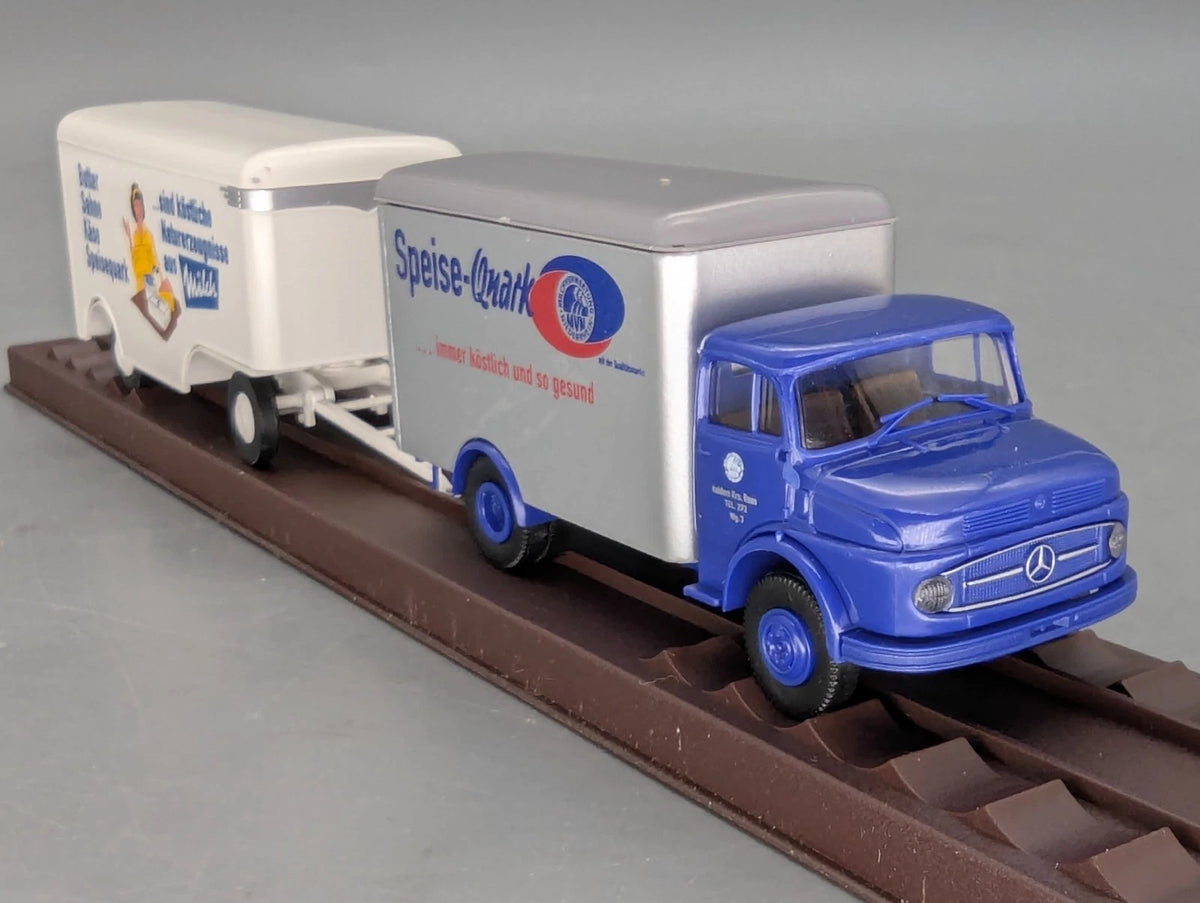 Lkw Modell H0 1:87 Brekina Mercedes Benz L 322 Koffer Lastwagen mit Anhänger OVP