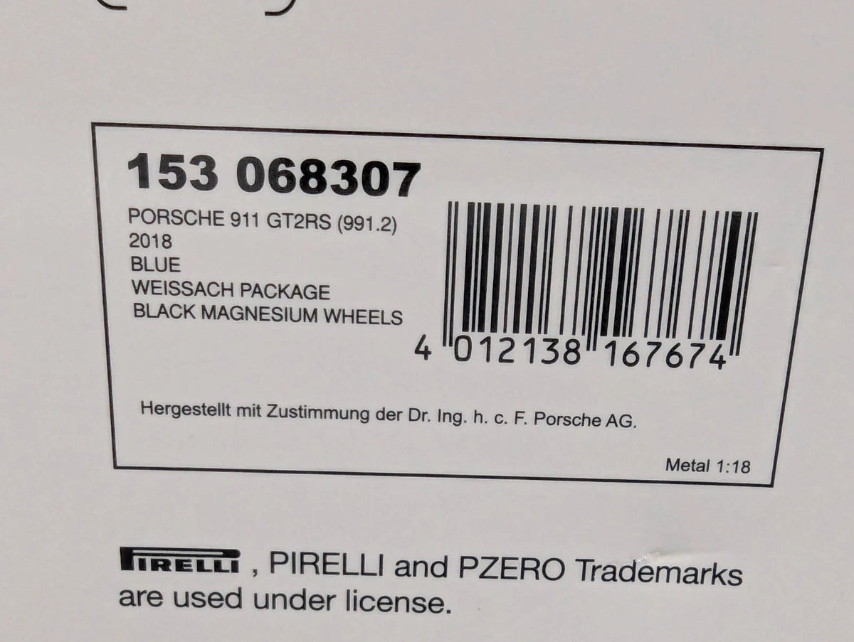 Modellautos 1:18 Minichamps Porsche 911 GT2RS 991.2 2018 Blue Weissach mit OVP