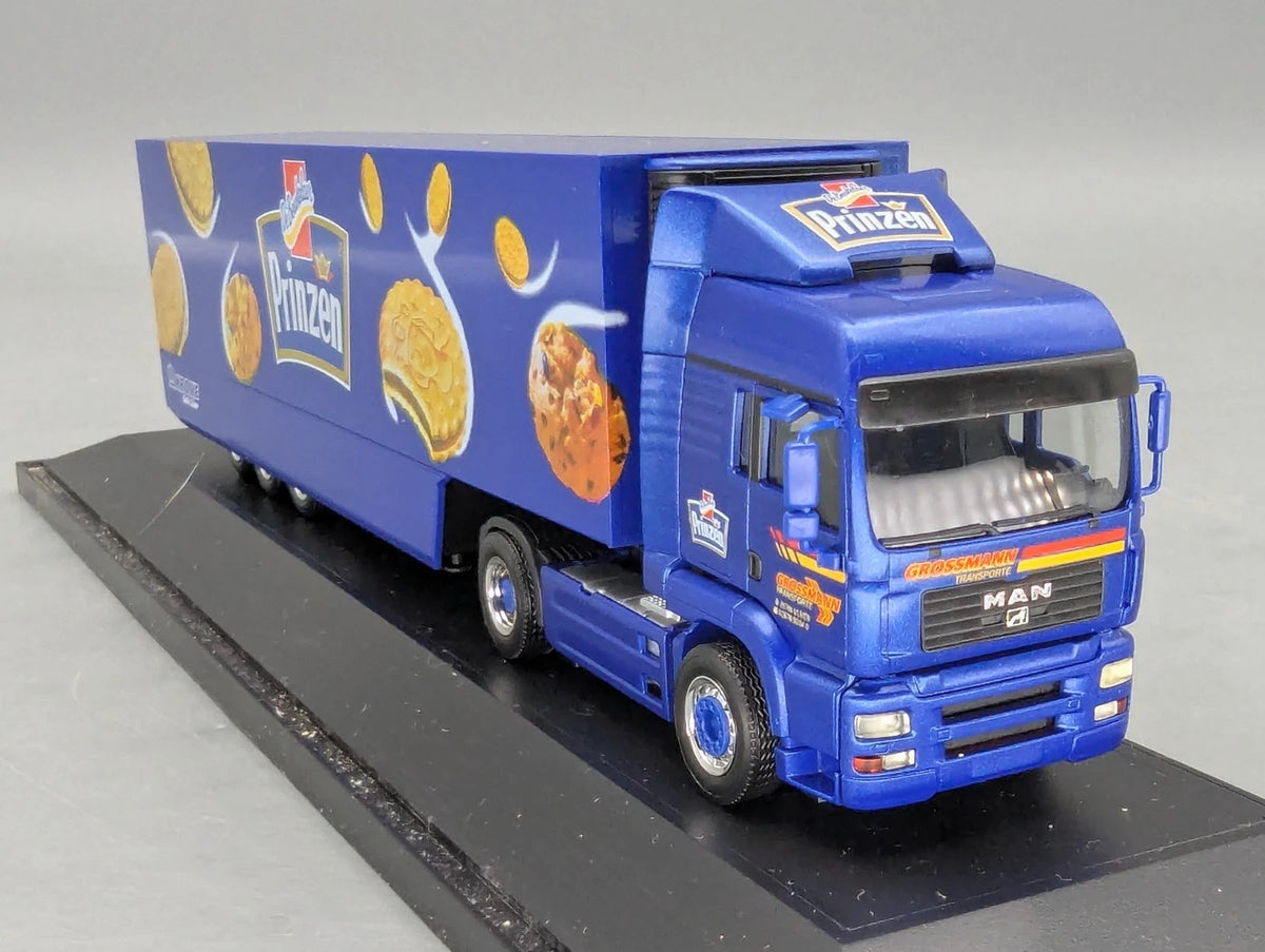 Lkw Modell 1:87 Herpa Extra Edition 6 MAN Krone De Beukelaer Prinzen mit Vitrine
