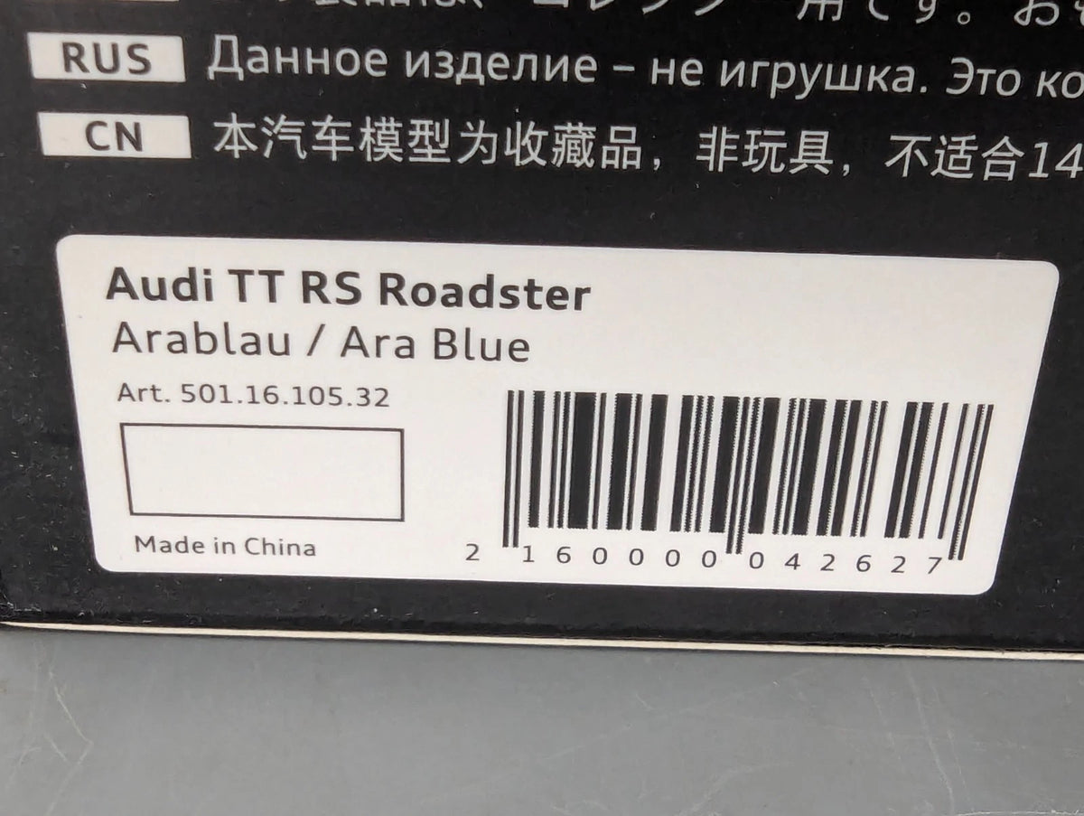 Modellautos 1:43 iScale Audi TT RS Roadster Ara Blau Metallic mit Dealer OVP