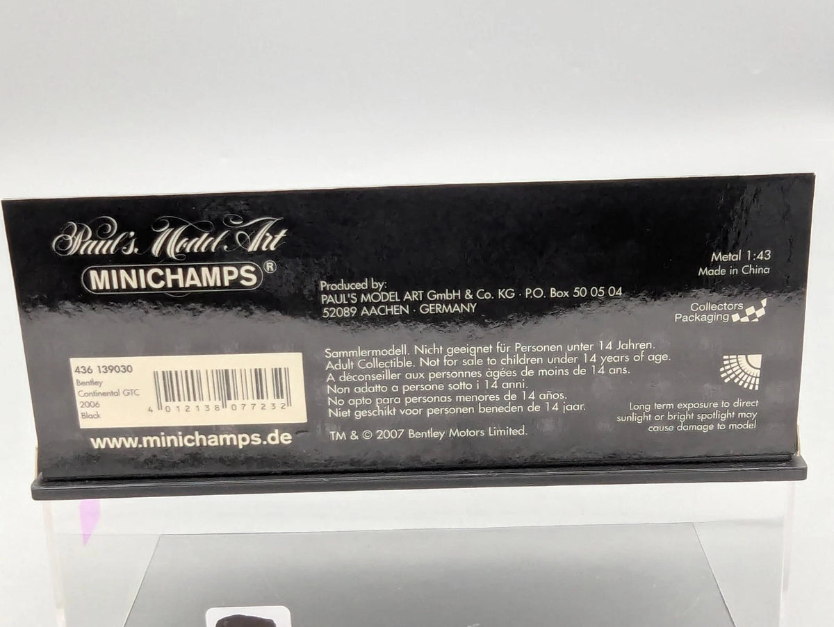 Modellautos 1:43 Minichamps Bentley Continental GTC 2006 Schwarz mit OVP