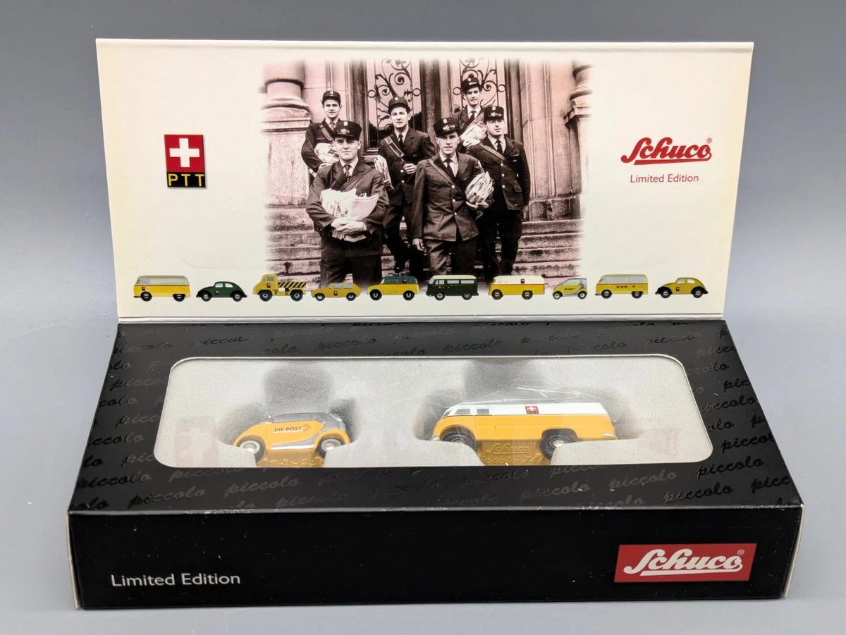 Modellautos 1:90 Schuco Piccolo Set "PTT" mit Mercedes-Benz L319 und Smart OVP
