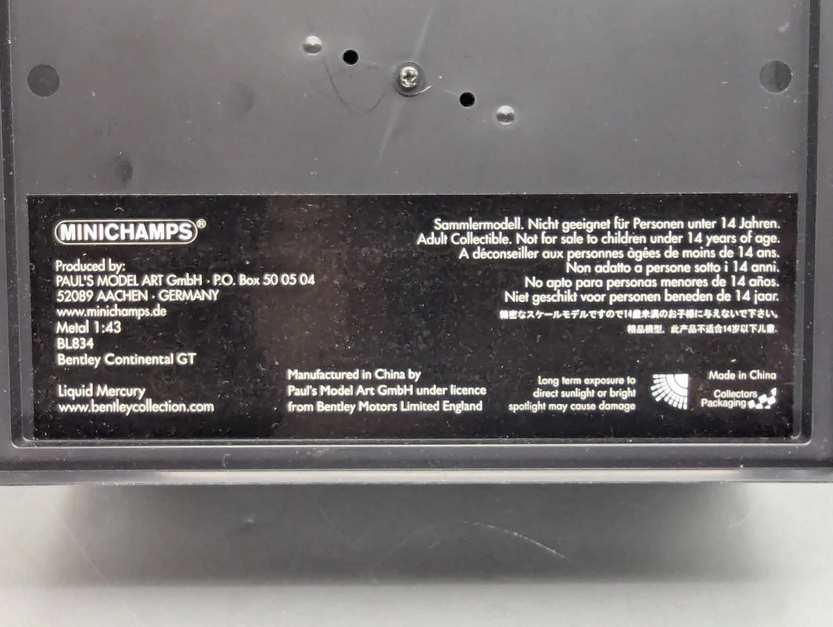 Modellautos 1:43 Minichamps Bentley Continental GT Liquid Mercury mit OVP