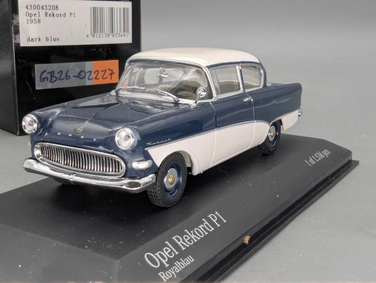 Modellautos 1:43 Minichamps Opel Rekord P1 1958 Royalblau Dark Blue Blau mit OVP