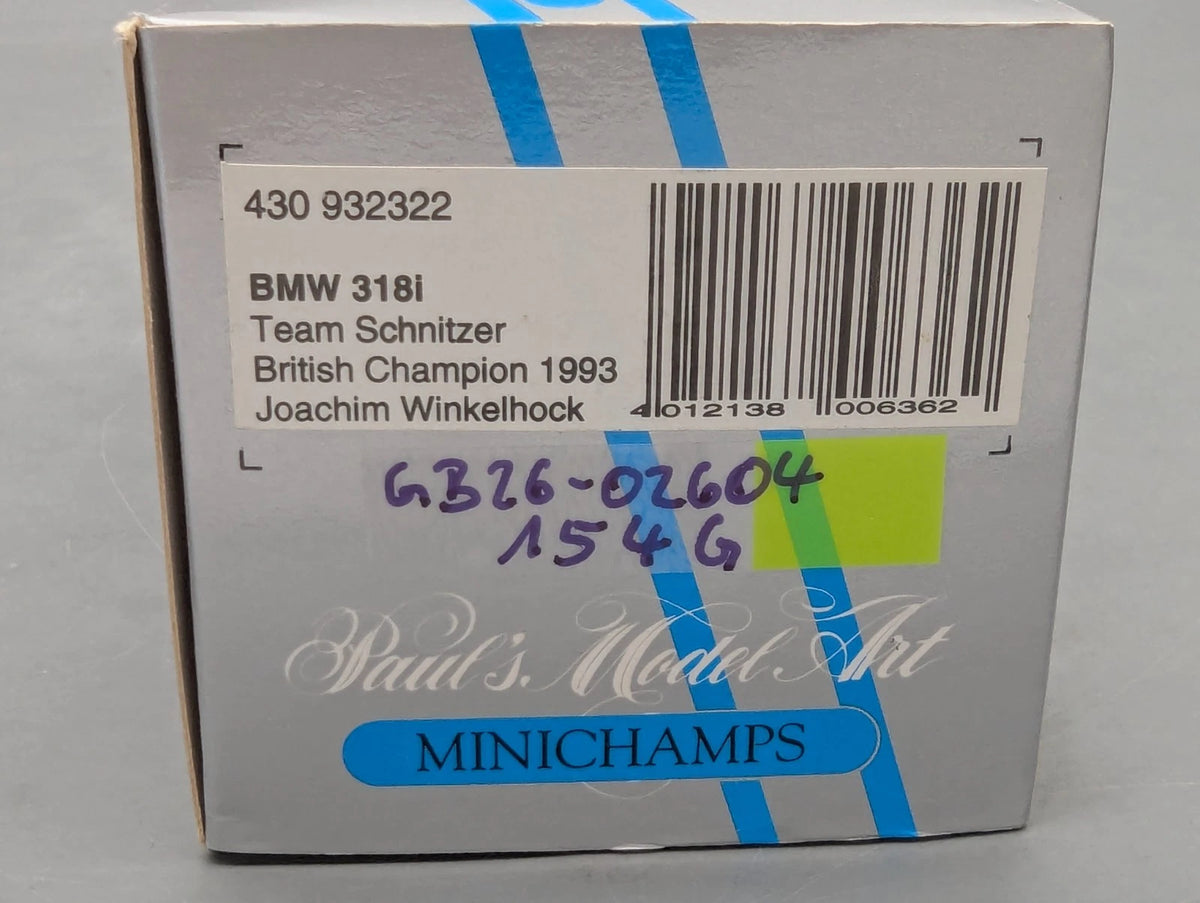 Modellautos 1:43 Minichamps BMW 318i  BC 1993 #22 J. Winkelhock mit OVP