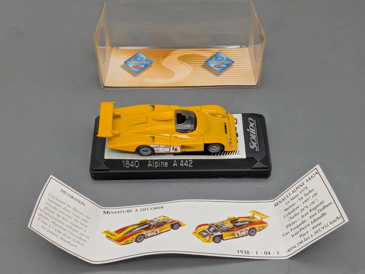 Modellautos 1:43 Solido Yesterday 1840 Alpine A 442 #3 Gelb mit Decals und  OVP