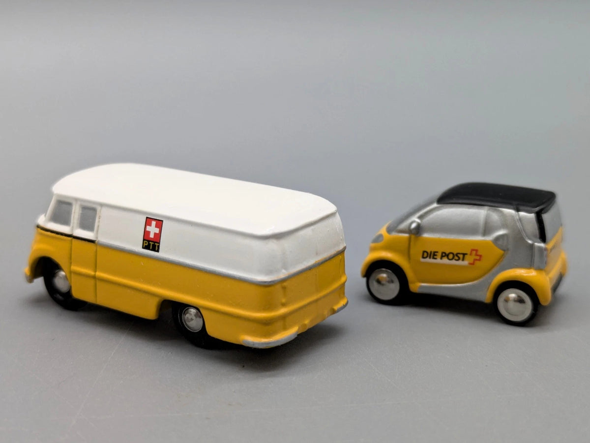 Modellautos 1:90 Schuco Piccolo Set "PTT" mit Mercedes-Benz L319 und Smart OVP