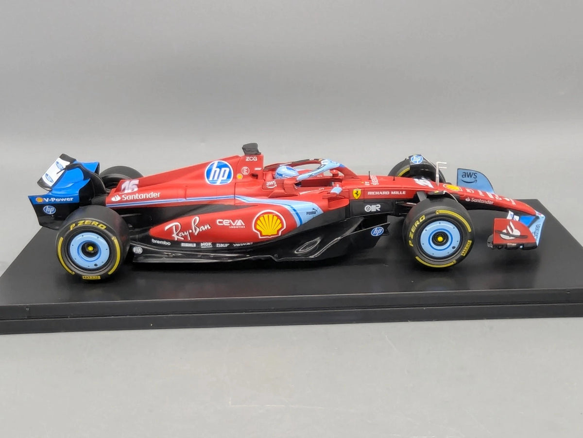 Modellautos 1:18 Bburago Ferrari SF24 Miami 2024 #16 C. Leclerc mit Vitrine OVP