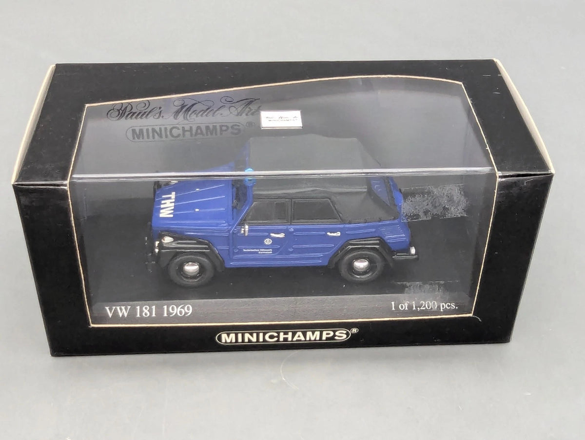 Modellautos 1:43 Minichamps Volkswagen VW 181 THW 1969 Blau mit OVP