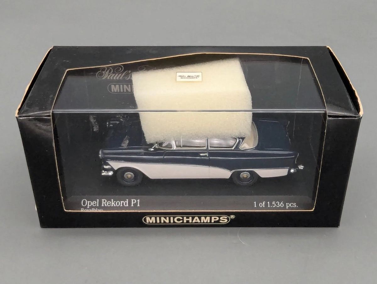 Modellautos 1:43 Minichamps Opel Rekord P1 1958 Royalblau Dark Blue Blau mit OVP