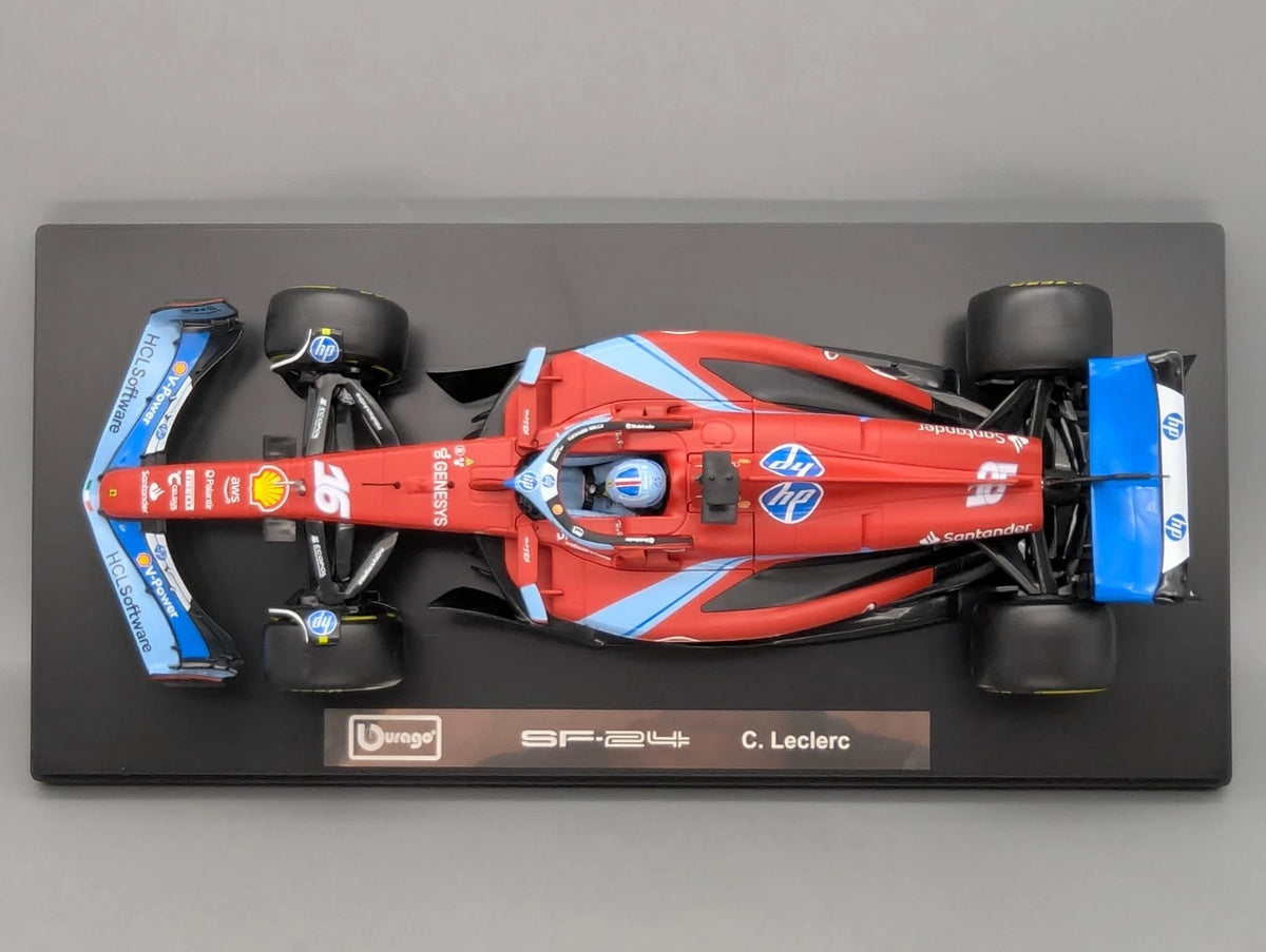Modellautos 1:18 Bburago Ferrari SF24 Miami 2024 #16 C. Leclerc mit Vitrine OVP