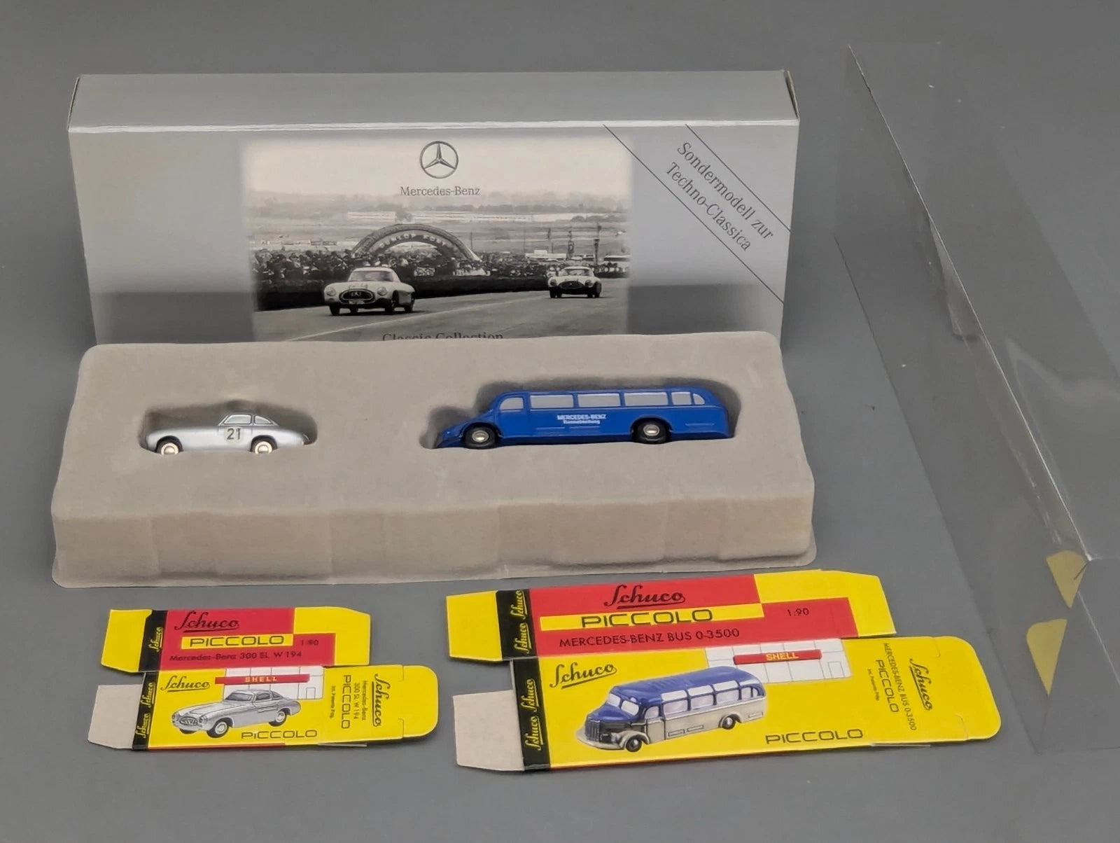 Modellautos 1:90 Schuco Piccolo-Set  Mercedes-Benz Renndienst  300SL O3500 OVP