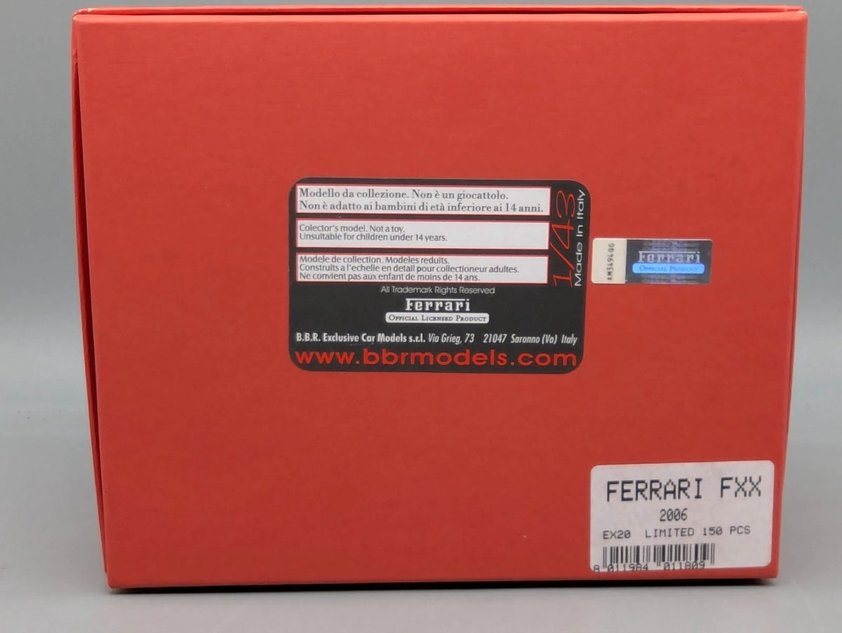 Modellautos 1:43 BBR Ferrari FXX 2006 Limited 017/150 Spiegelplatte Vitrine OVP