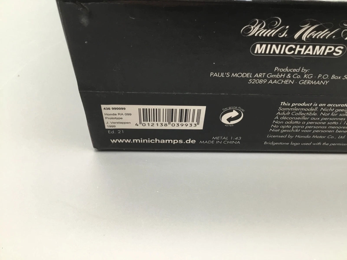 Modellautos 1:43 Minichamps Honda RA 099 Prototype J. Verstappen 1999 mit OVP