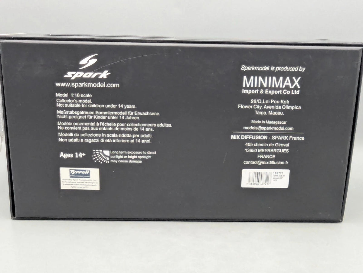 Modellautos 1:18 Spark 18S721 Tyrrell 008 Monaco GP '78 #3 Pironi BESCHÄDIGT OVP