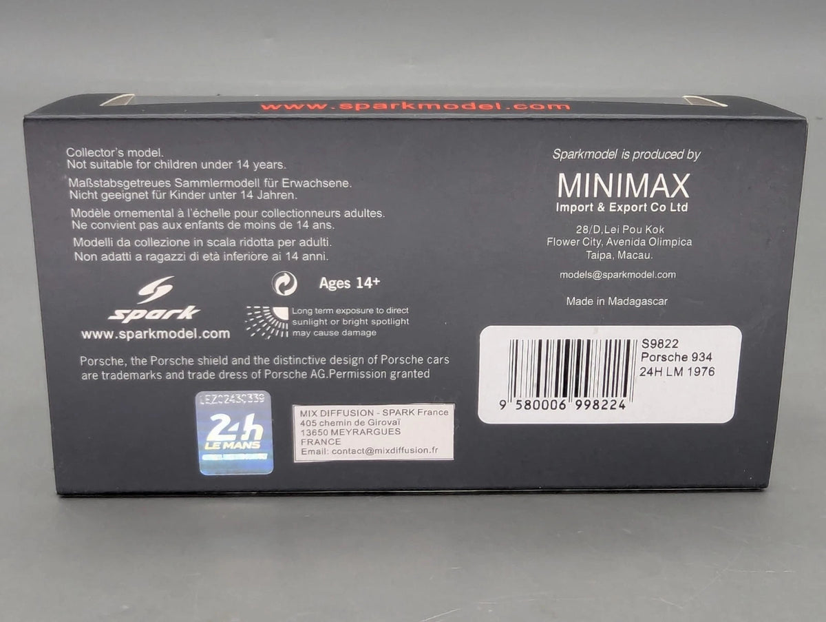 Modellautos 1:43 Spark S9822 Porsche 934 24h Le Mans 1976 #70 OVP