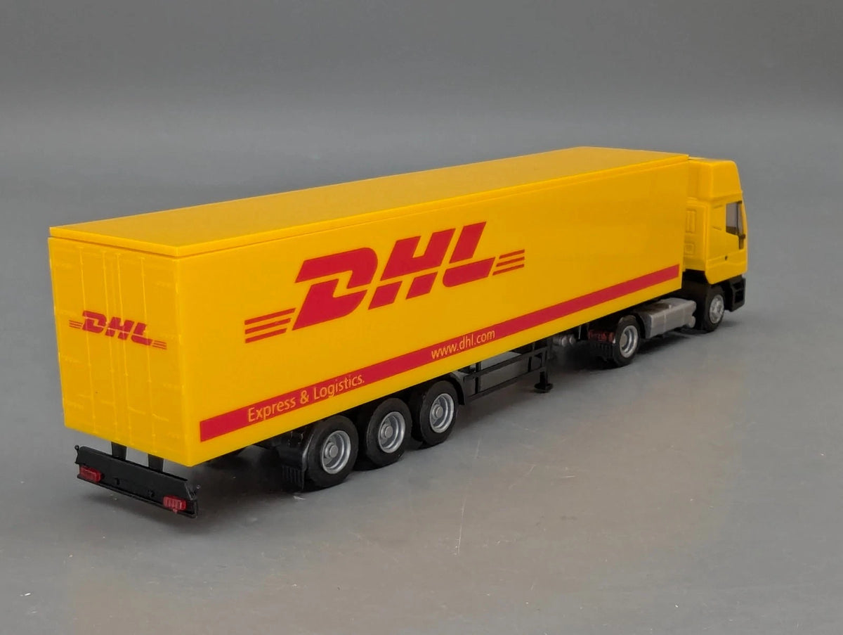 Lkw Modell 1:87 Rietze Iveco Eurostar Sattelzug DHL in Vitrine mit OVP