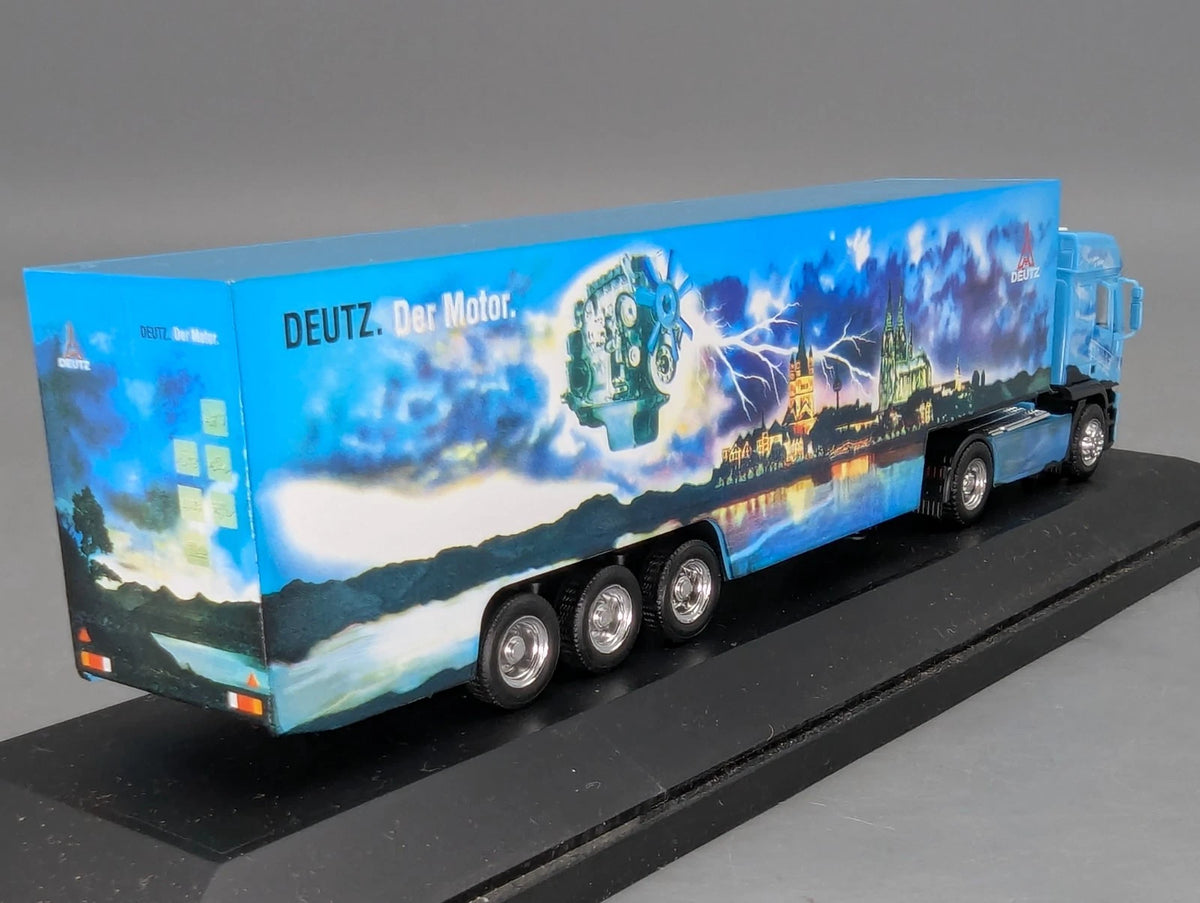 Lkw Modell 1:87 Herpa Iveco Eurotech Koffersattelzug Deutz Stute mit Vitrine