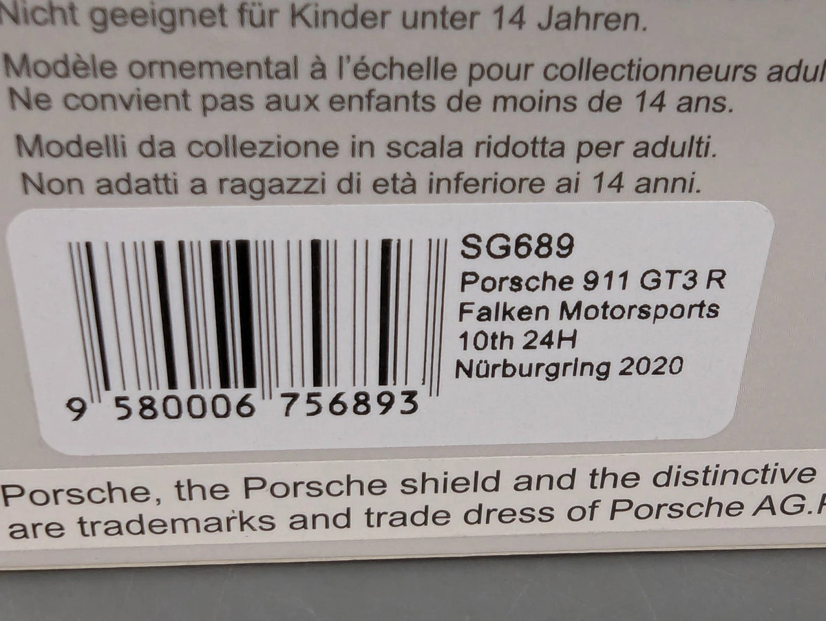 Modellautos 1:43 Spark SG689 Porsche 911 GT3 R 24h Nürburgring 2020 #44 mit OVP