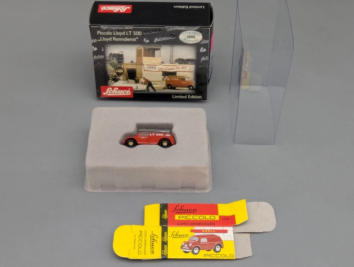 Modellautos 1:90 Schuco Piccolo Lloyd LT 500 Lloyd Renndienst mit OVP