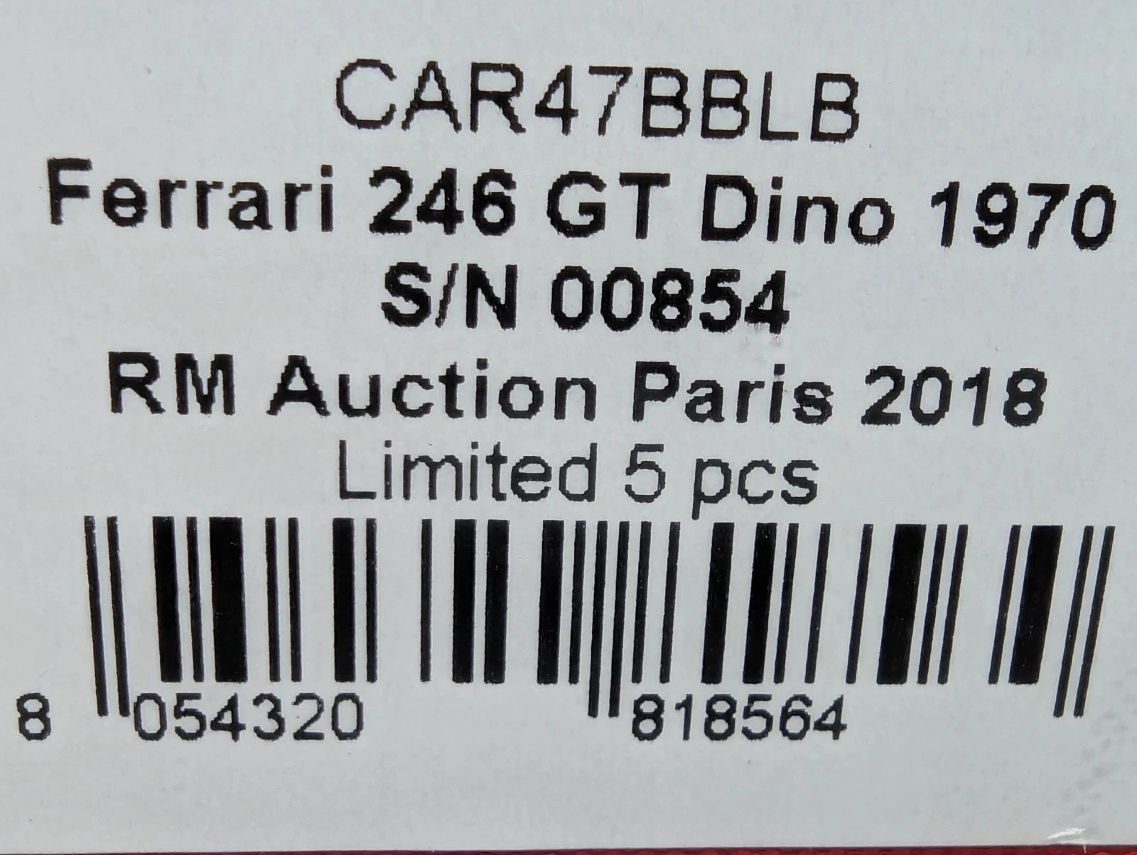 Modellautos 1:43 BBR Ferrari 246 GT Dino 1970 Auction Paris 2018 01/05 mit OVP