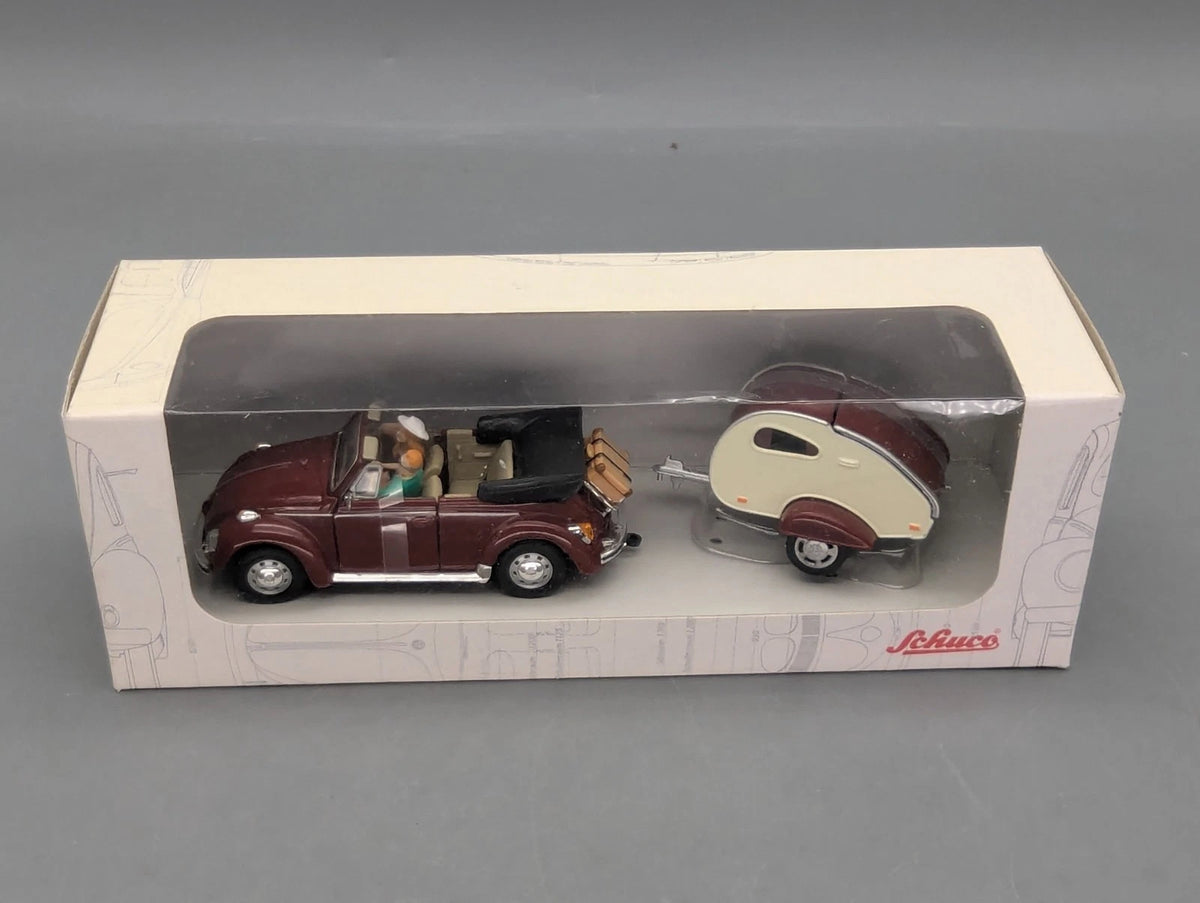 Modellautos 1:72 Schuco VW Käfer Cabrio mit Wohn Anhänger 2-tlg Set Dealer OVP