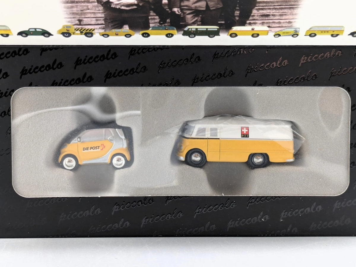 Modellautos 1:90 Schuco Piccolo Set "PTT" mit Mercedes-Benz L319 und Smart OVP