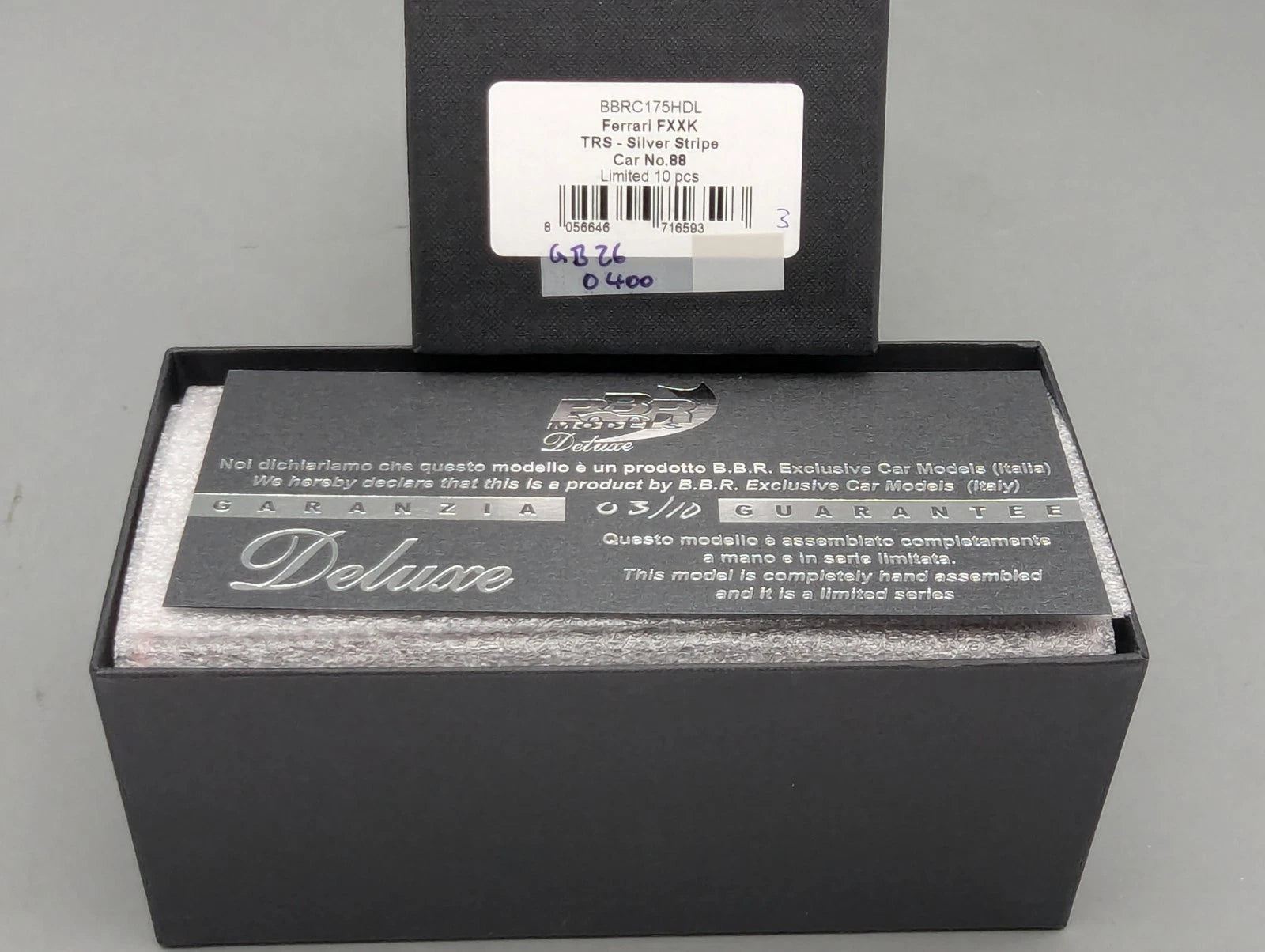Modellautos 1:43 BBR Deluxe Ferrari FXX-K TRS Silver Stripe Ltd 03/10 OVP