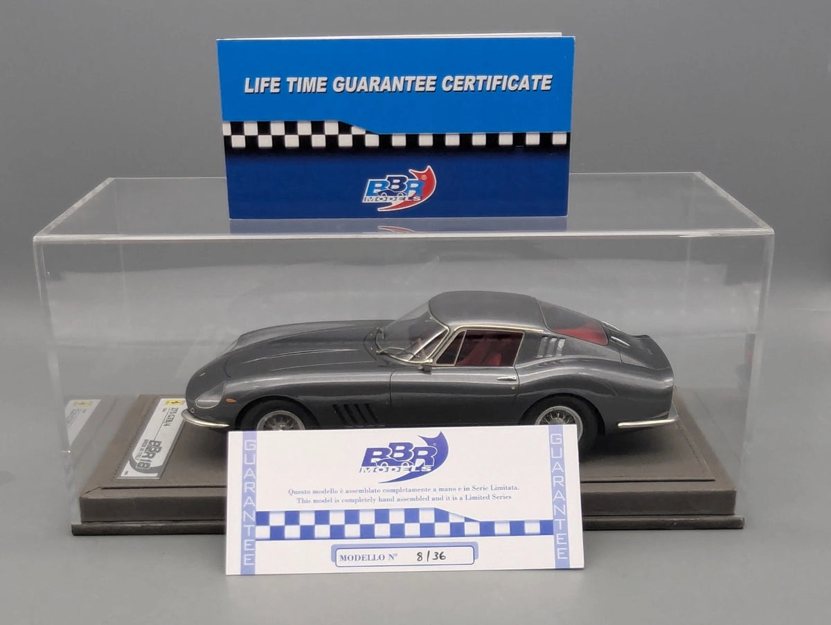 Modellautos 1:18 BBR Ferrari 275 GTB/4 1966 Grigio Met 08/36 mit Vitrine und OVP
