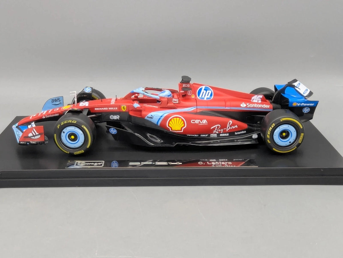 Modellautos 1:18 Bburago Ferrari SF24 Miami 2024 #16 C. Leclerc mit Vitrine OVP