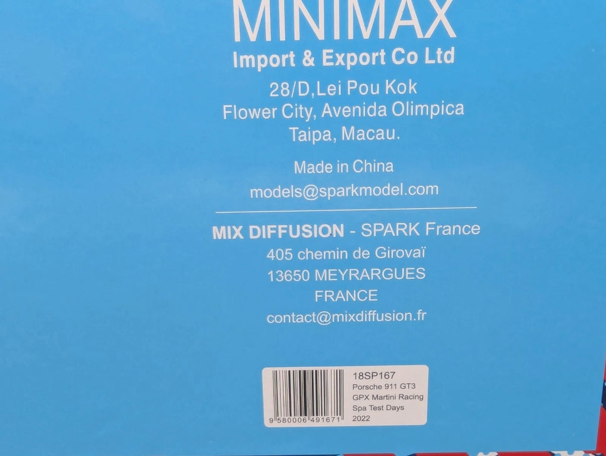 Modellautos 1:18 Spark Porsche 911 GT3 R - GPX Spa Test 2022 #221 mit OVP