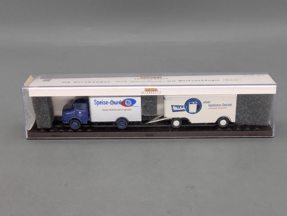 Lkw Modell H0 1:87 Brekina Mercedes Benz L 322 Koffer Lastwagen mit Anhänger OVP