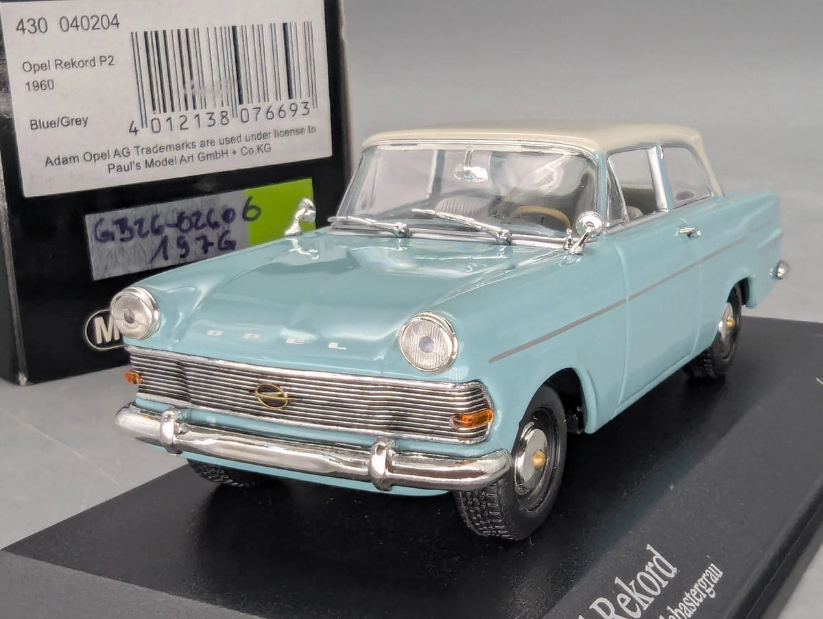 Modellautos 1:43 Minichamps Opel Rekord P2 1960 Blau Grau mit OVP