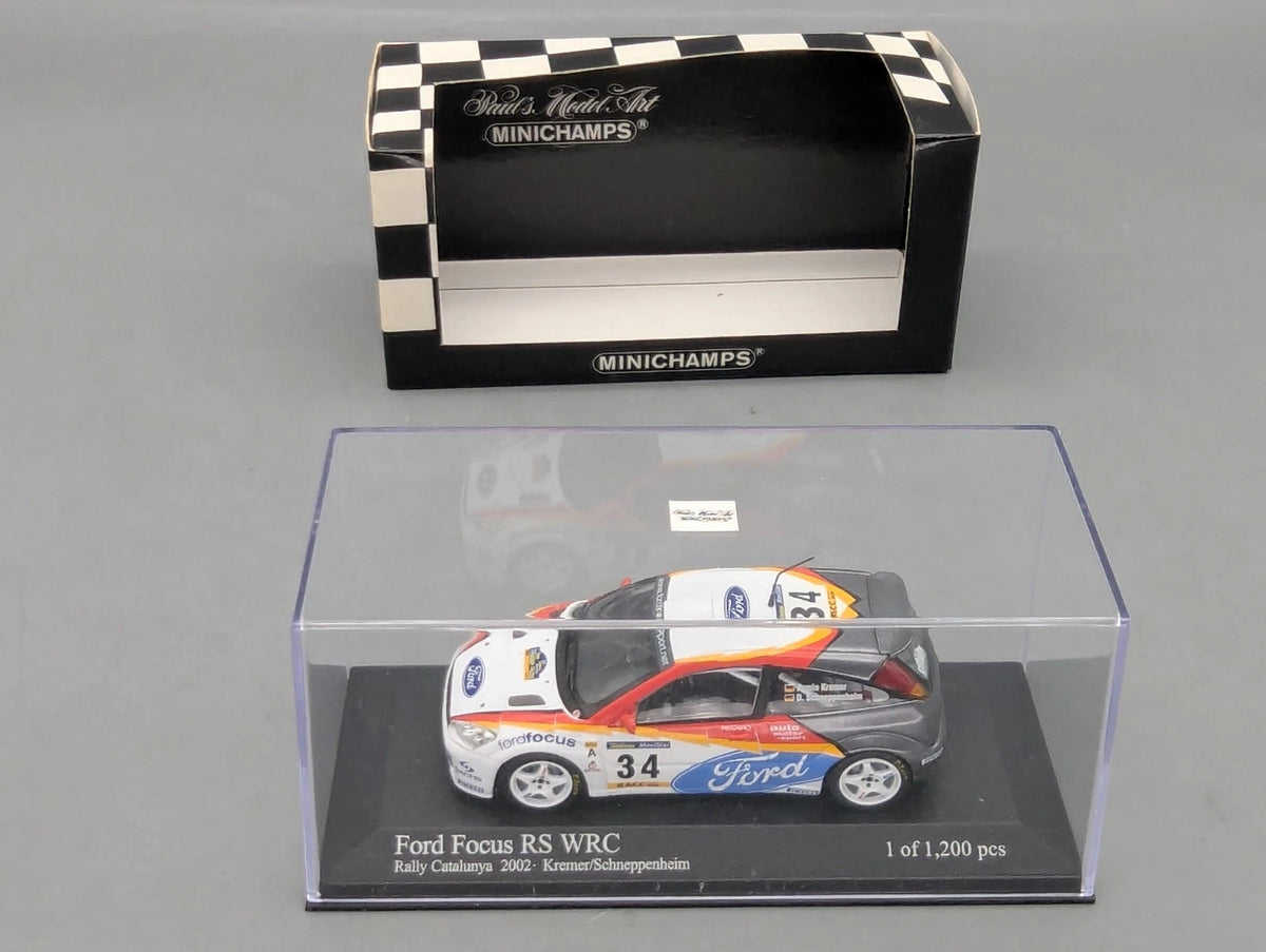 Modellautos 1:43 Minichamps Ford Focus RS WRC Rally Catalunya 2002 #34 mit OVP