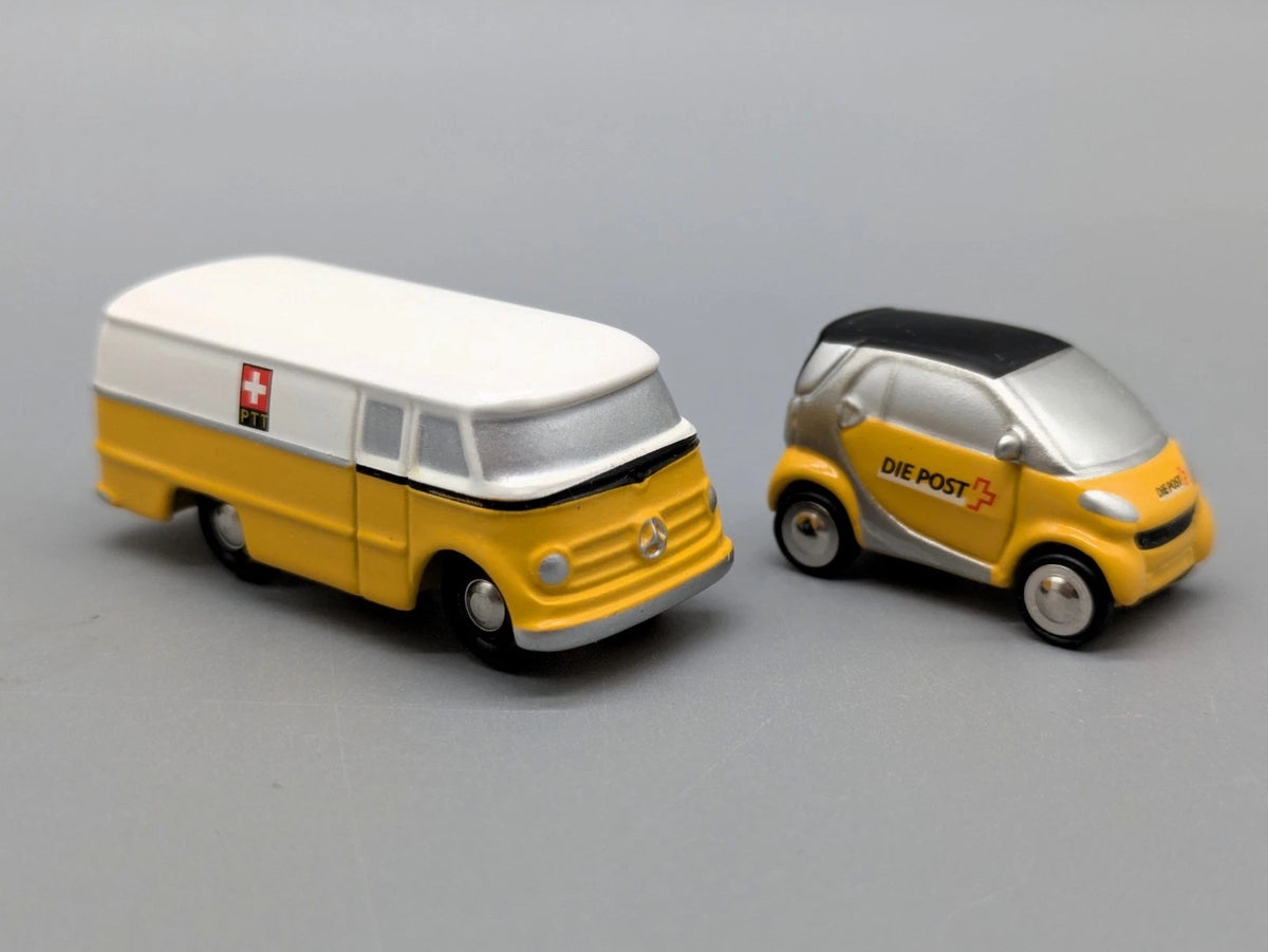 Modellautos 1:90 Schuco Piccolo Set "PTT" mit Mercedes-Benz L319 und Smart OVP