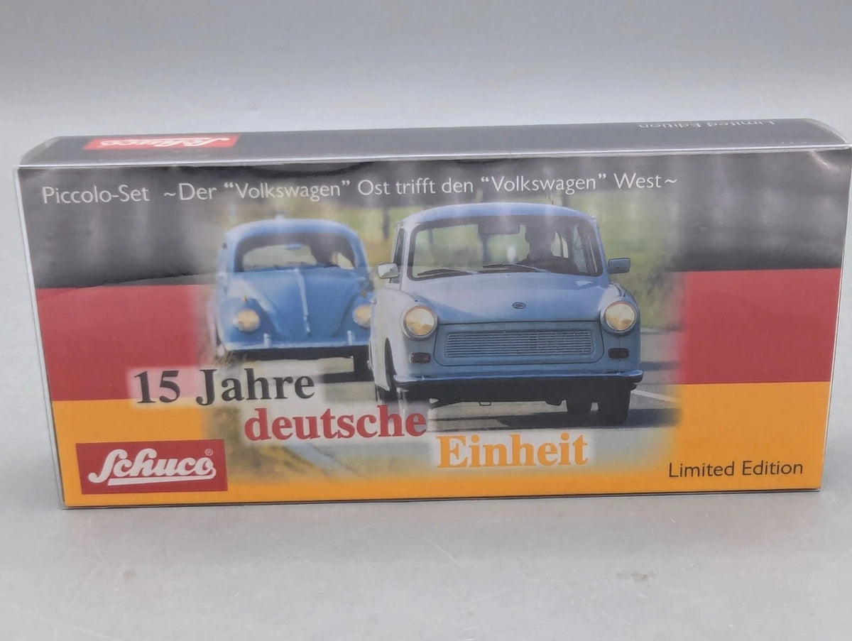 Modellautos 1:90 Schuco Piccolo Set 15 Jahre deutsche Einheit VW + Trabant OVP
