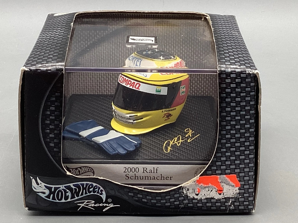 Modellautos 1:8 Hot Wheels Racing Ralf Schumacher 2000 Helm und Handschuhe OVP