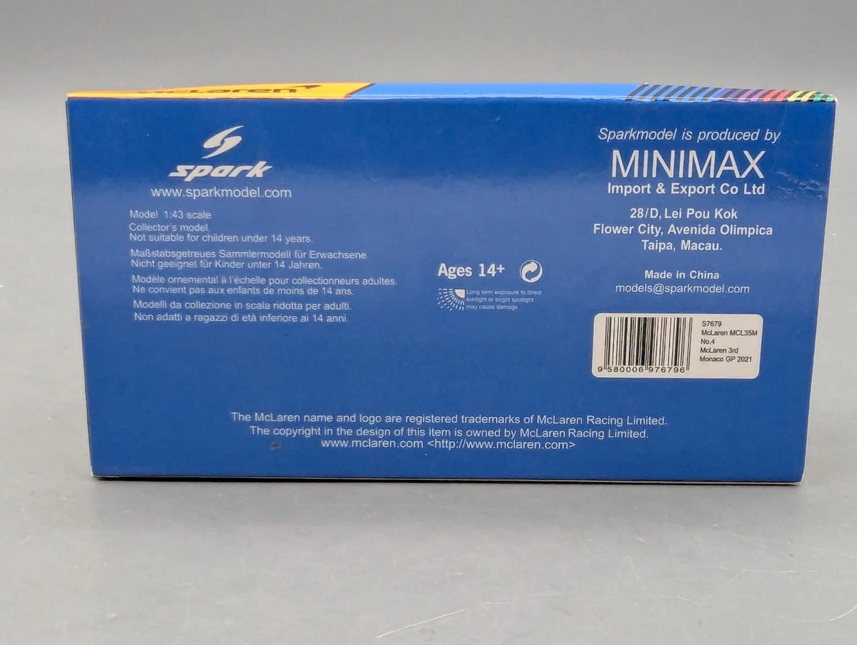 Modellautos 1:43 Spark S7679 McLaren MCL35M 3rd Monaco GP 2021 #4 L. Norris OVP