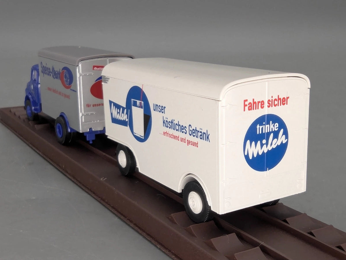 Lkw Modell H0 1:87 Brekina Mercedes Benz L 322 Koffer Lastwagen mit Anhänger OVP