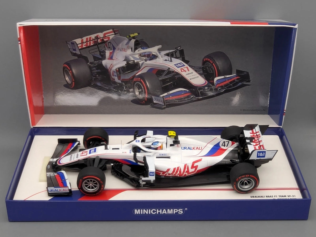 Modellautos 1:18 Minichamps Uralkali Haas VF-21 NL GP 2021 #47 M. Schumacher OVP