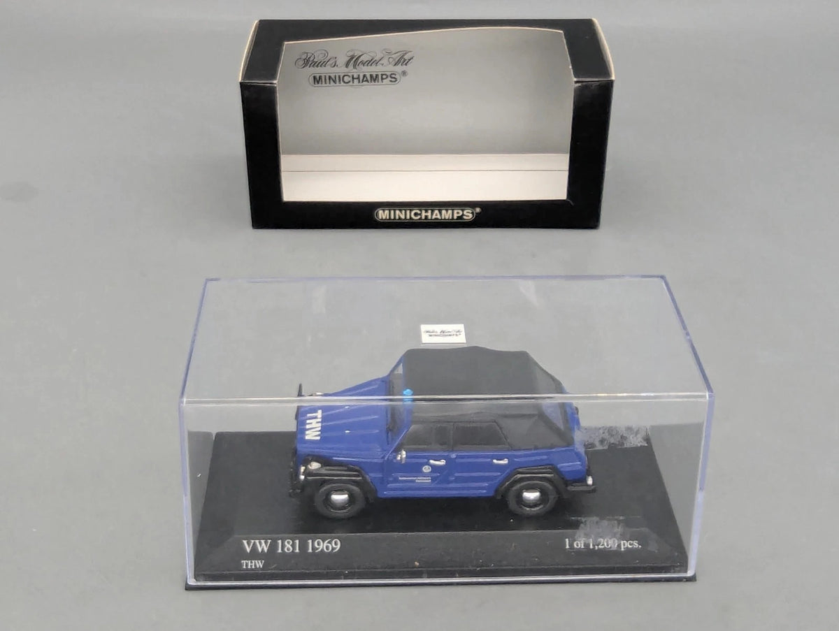 Modellautos 1:43 Minichamps Volkswagen VW 181 THW 1969 Blau mit OVP
